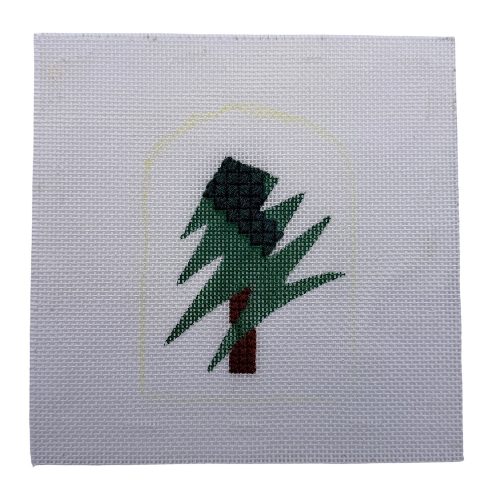 Abstract Christmas Tree Hand Painted Needlepoint Canvas Partially Stitched